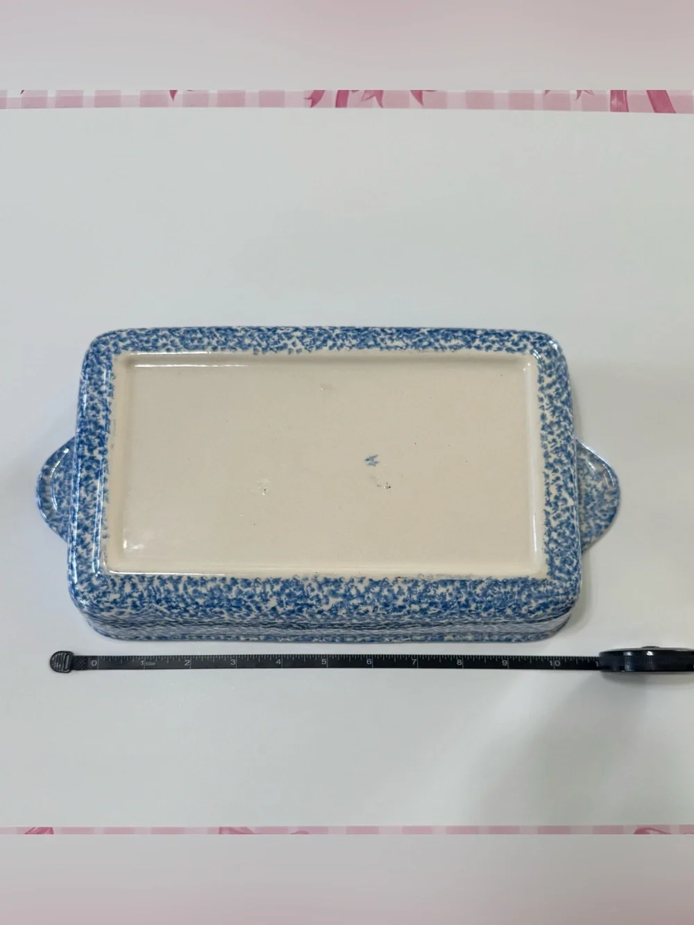 Vintage Los Angeles Potteries Ovenware Blue Stipple Spongeware Loaf Pan Serving